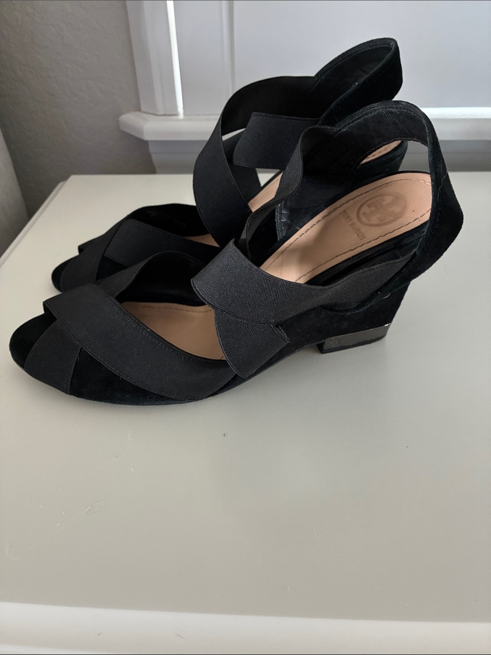 Tory Burch Black Crisscross Wedge Sandals - Picture 2 of 9